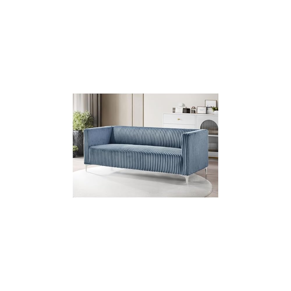 HOME DESIGN Gavin Velvet Square Arm Sofa, Blue