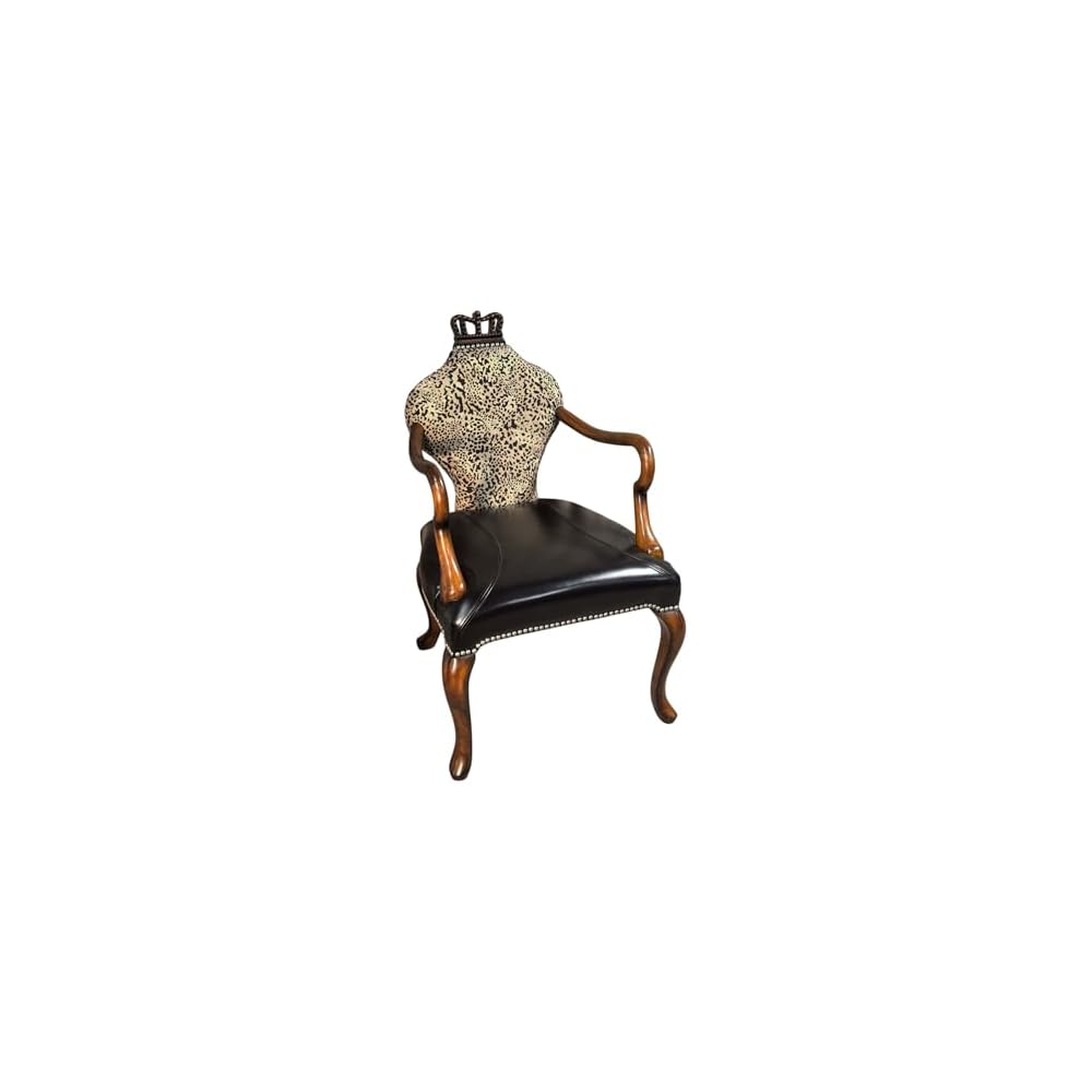 Luxury Vintage Leather Accent Chair with Crown Back, Solid Beech Wood Armchair for Living Room, Lounge, Office and Boutique Hotel Seating