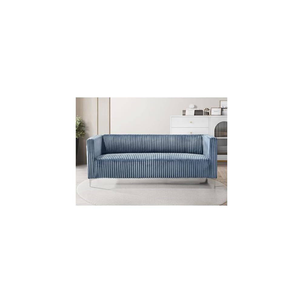 HOME DESIGN Gavin Velvet Square Arm Sofa, Blue