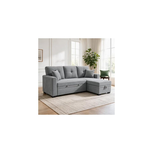 71" Pull Out Sectional Sleeper Sofa Bed w/Storage Chaise，Light Gray