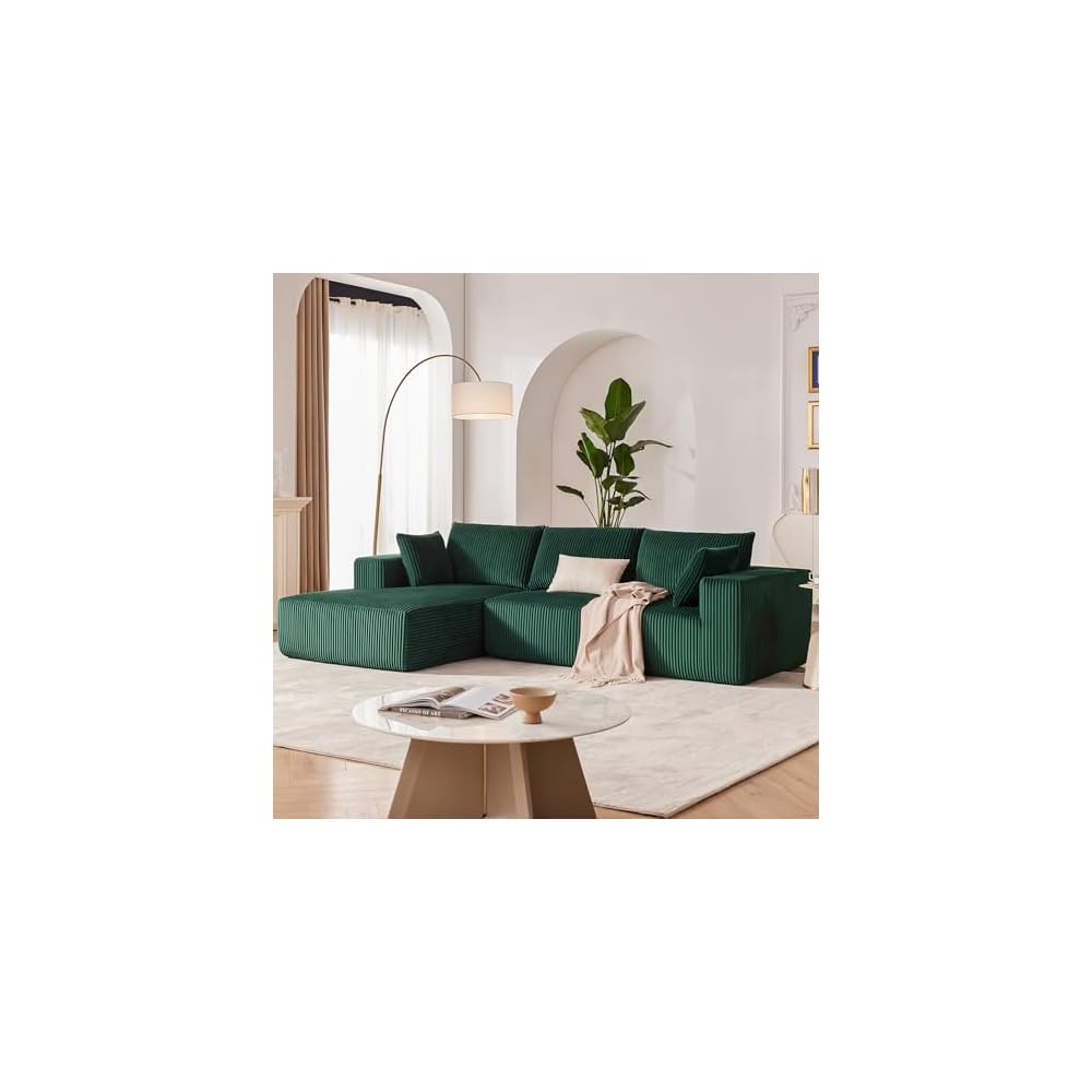HUTEAN 108” Modular Sectional Sofa, Cloud Sectional Couch with Deep Seat, Modern Modular L-Shape Sofa Couch with Chaise,Upholstered Couches for Living Room Bedroom (Corduory,DarkGreen)