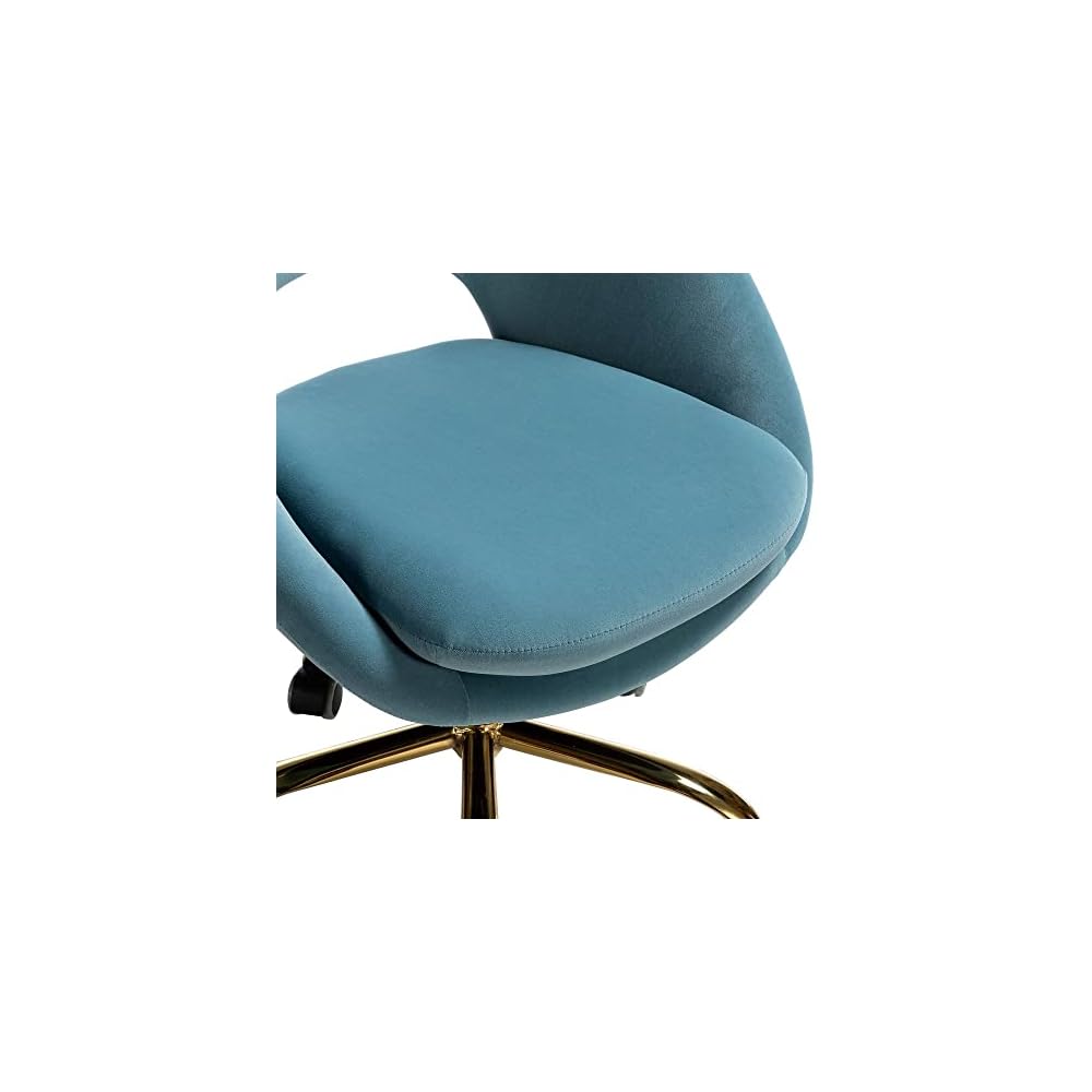 Luxe Office Velvet Task Chair, Comfy Curved Back Ergonomic Design Plush Thickened Seat | Home Desk Gaming, Metal Five-Pronged Base with Wheels | Seat Height Adjustable & Swivel, Sky Light Blue