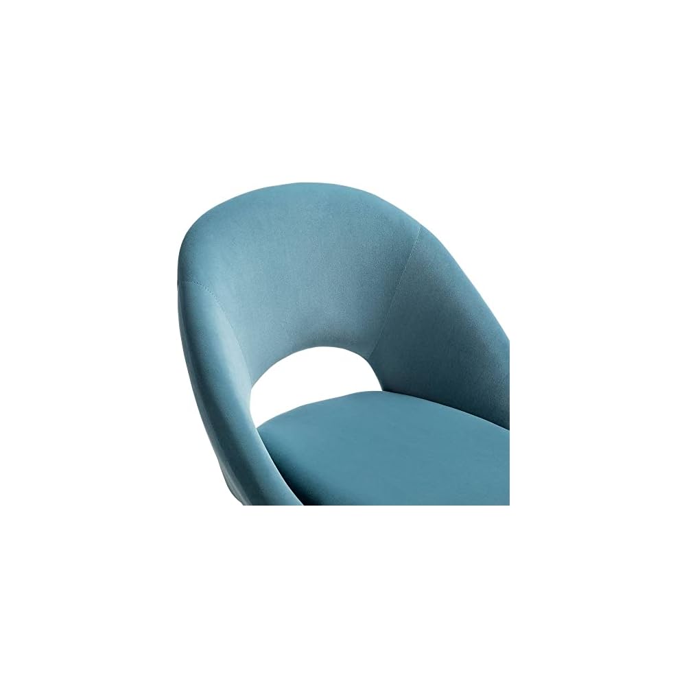 Luxe Office Velvet Task Chair, Comfy Curved Back Ergonomic Design Plush Thickened Seat | Home Desk Gaming, Metal Five-Pronged Base with Wheels | Seat Height Adjustable & Swivel, Sky Light Blue