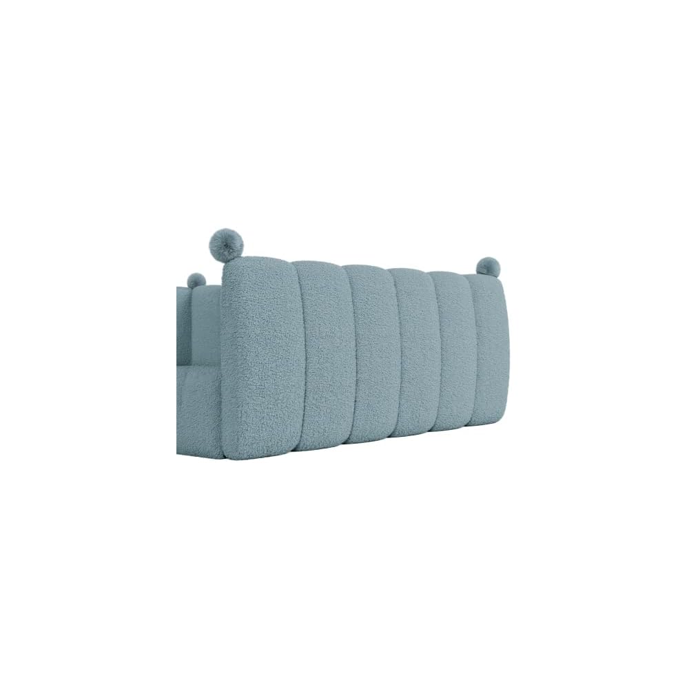 Bellemave Queen Upholstered Floor Bed with Fence, Blue