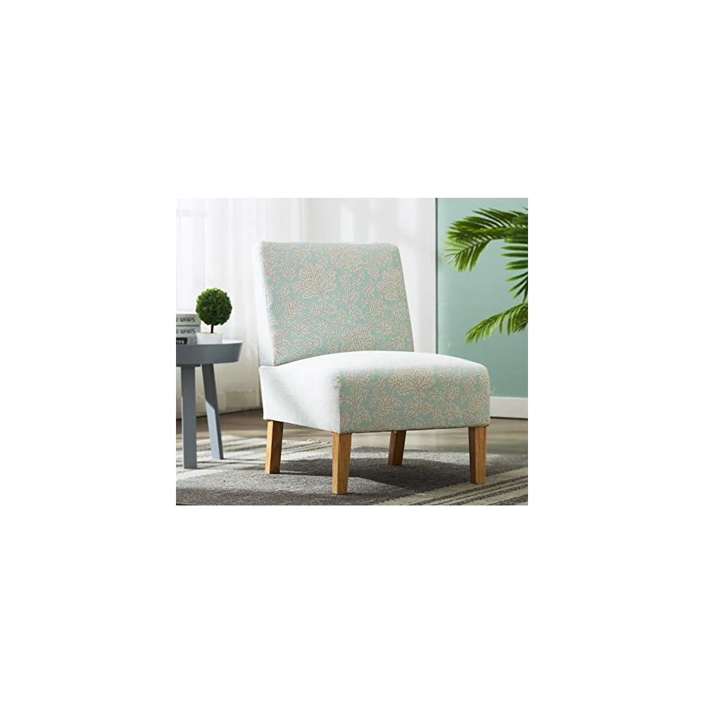 Modern Fabric Living Room Accent Chair with Solid Wood Legs (Blue Flower Print)