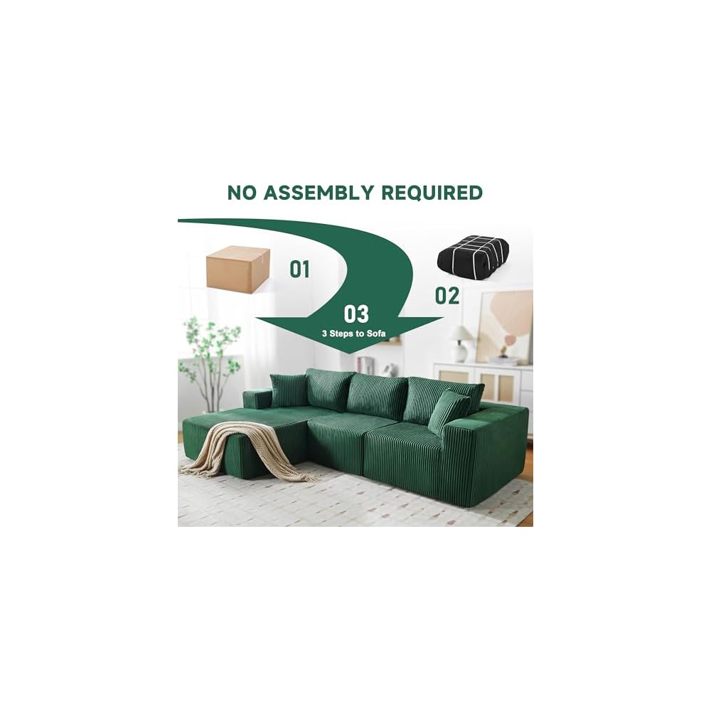 HUTEAN 108” Modular Sectional Sofa, Cloud Sectional Couch with Deep Seat, Modern Modular L-Shape Sofa Couch with Chaise,Upholstered Couches for Living Room Bedroom (Corduory,DarkGreen)