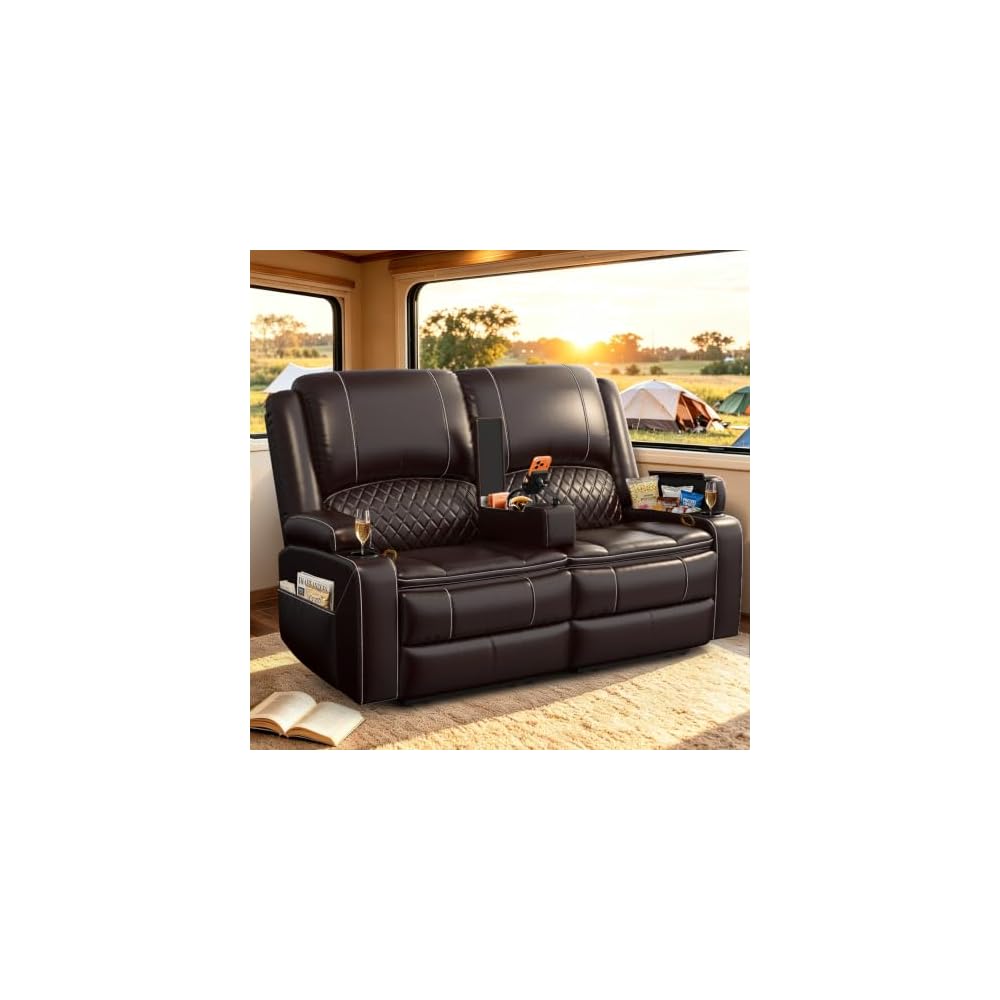 Yolsali Loveseat Recliner Sofa, RV Loveseat Recliner Wall Hugger (Pu,Brown)