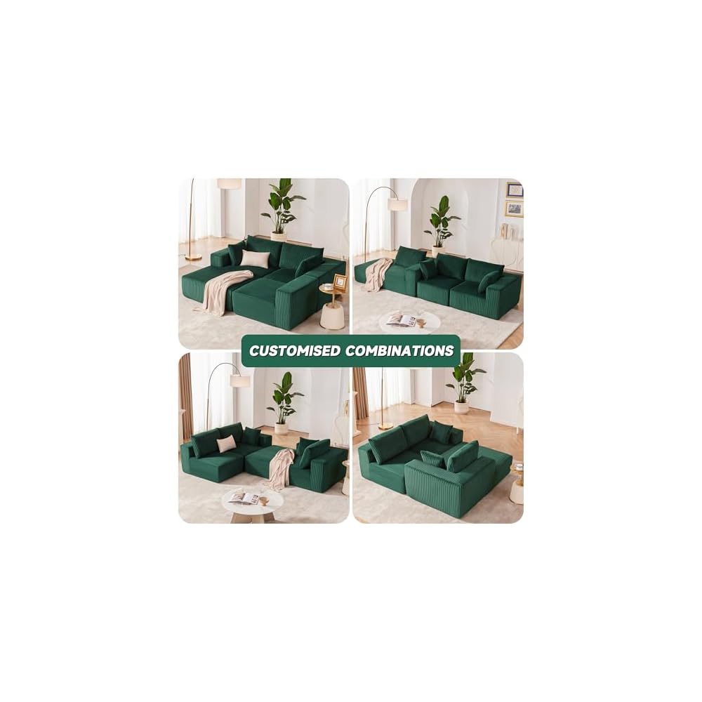 HUTEAN 108” Modular Sectional Sofa, Cloud Sectional Couch with Deep Seat, Modern Modular L-Shape Sofa Couch with Chaise,Upholstered Couches for Living Room Bedroom (Corduory,DarkGreen)
