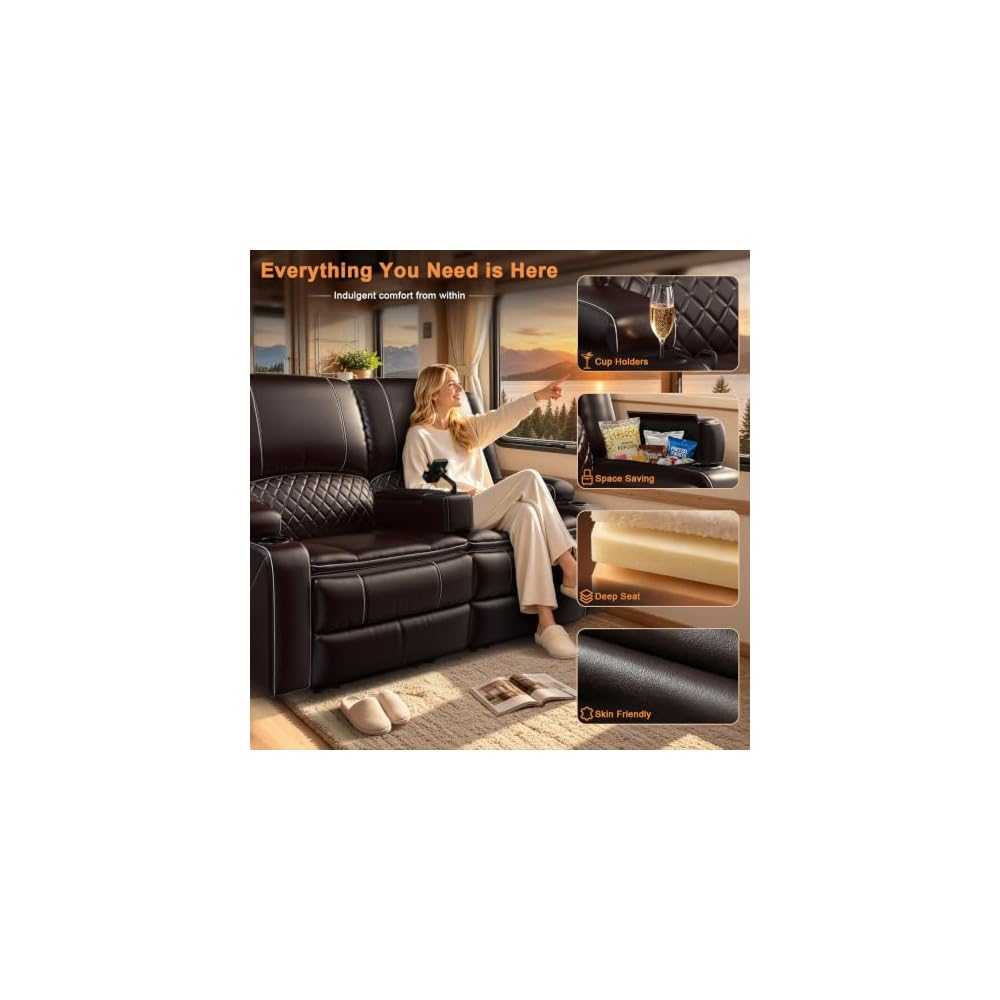 Yolsali Loveseat Recliner Sofa, RV Loveseat Recliner Wall Hugger (Pu,Brown)