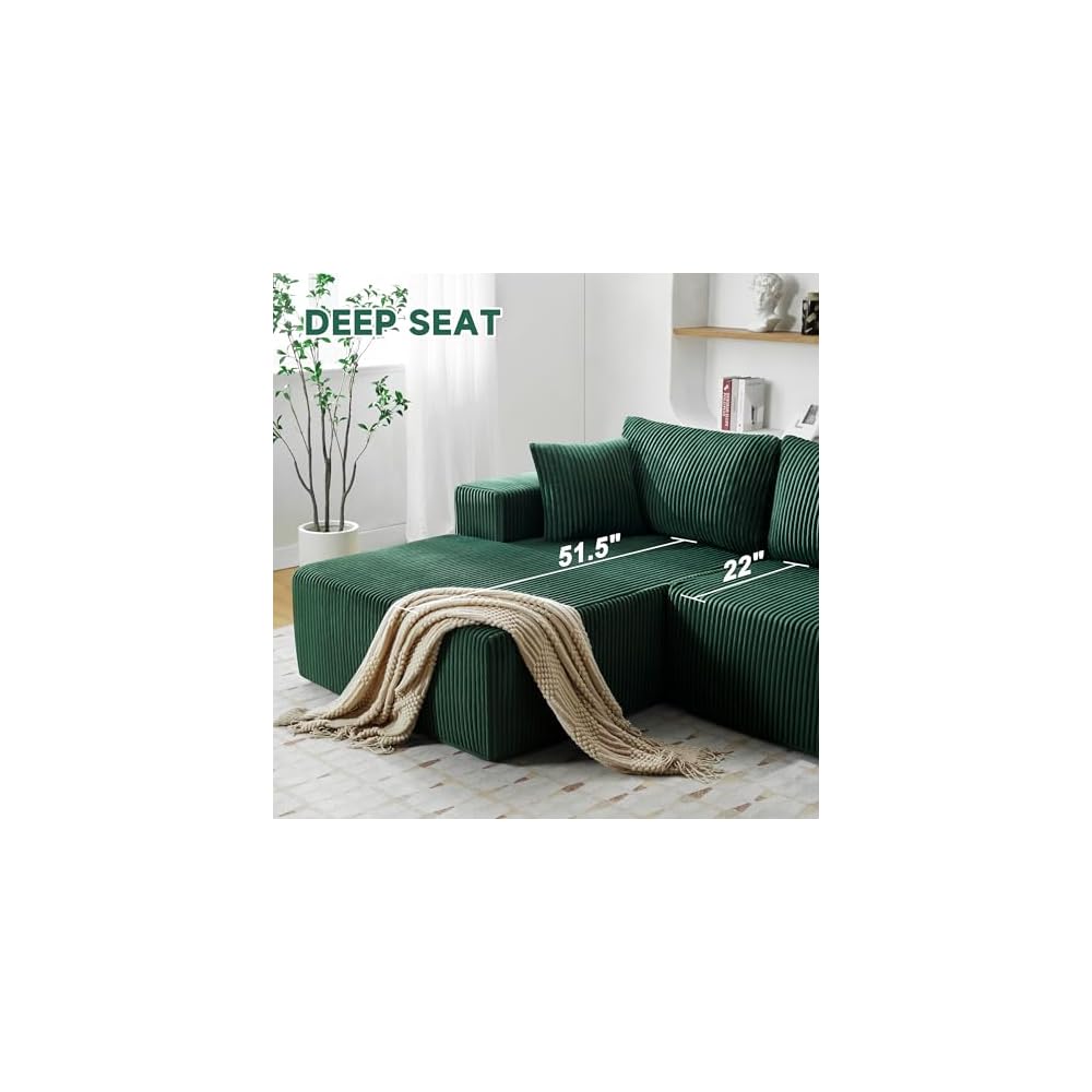 HUTEAN 108” Modular Sectional Sofa, Cloud Sectional Couch with Deep Seat, Modern Modular L-Shape Sofa Couch with Chaise,Upholstered Couches for Living Room Bedroom (Corduory,DarkGreen)
