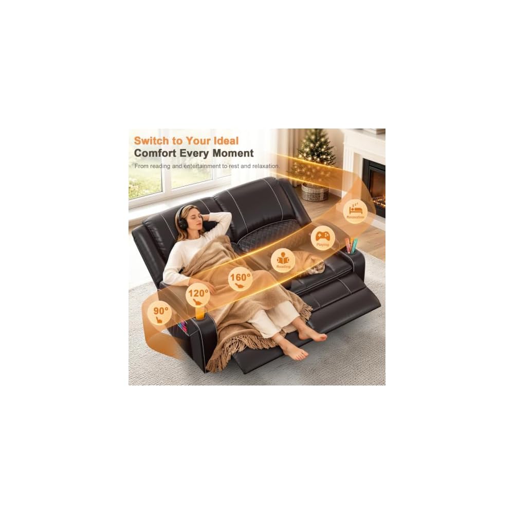 Yolsali Loveseat Recliner Sofa, RV Loveseat Recliner Wall Hugger (Pu,Brown)