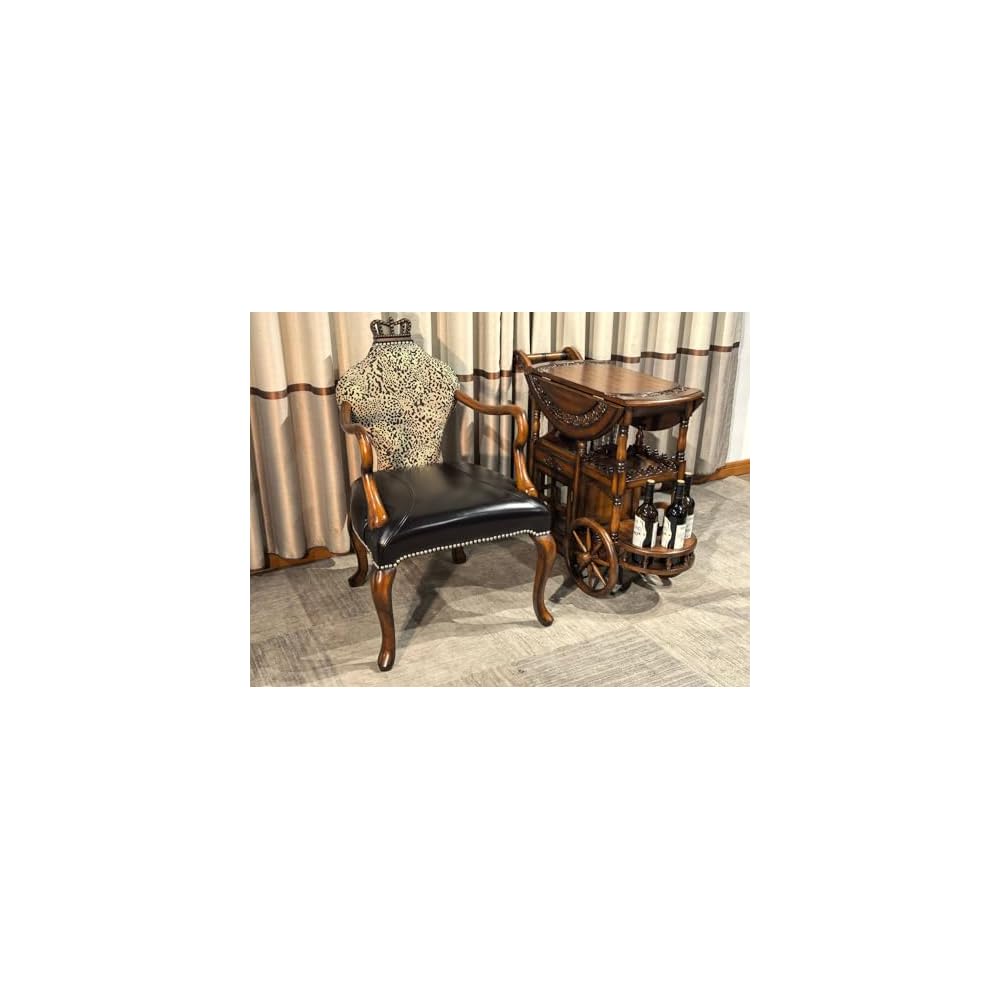 Luxury Vintage Leather Accent Chair with Crown Back, Solid Beech Wood Armchair for Living Room, Lounge, Office and Boutique Hotel Seating