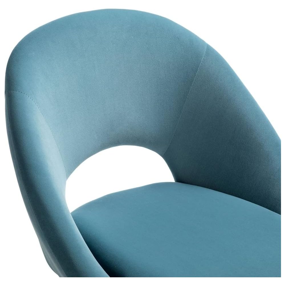 Luxe Office Velvet Task Chair, Comfy Curved Back Ergonomic Design Plush Thickened Seat | Home Desk Gaming, Metal Five-Pronged Base with Wheels | Seat Height Adjustable & Swivel, Sky Light Blue