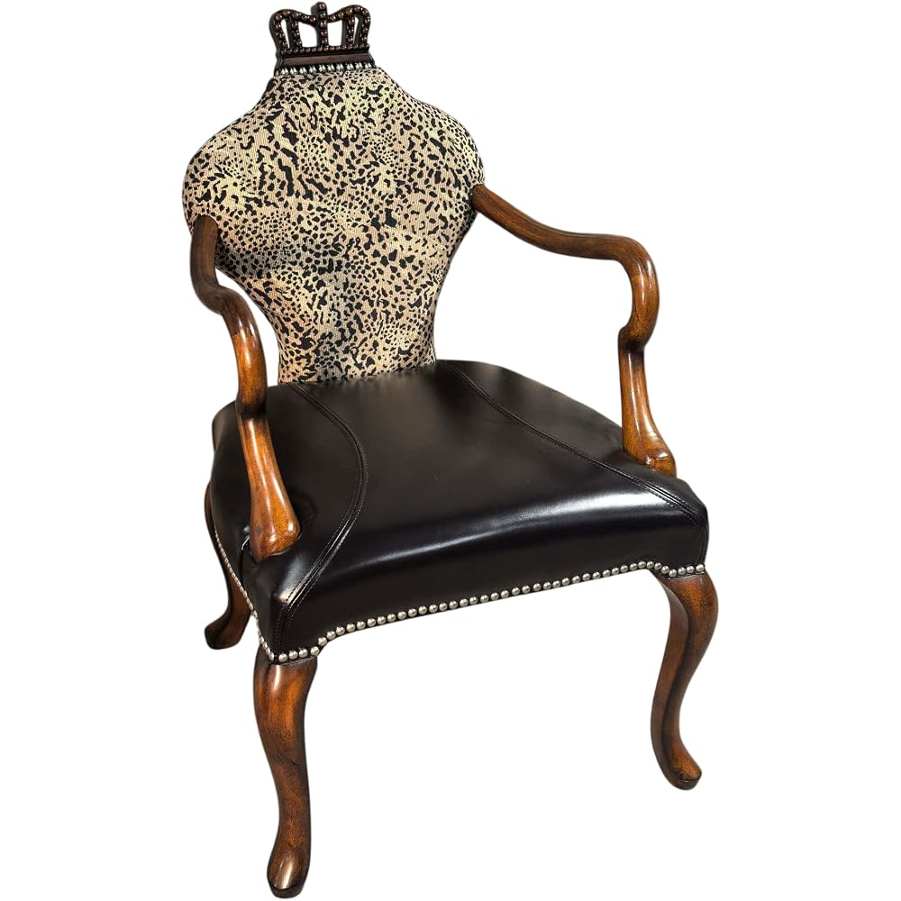 Luxury Vintage Leather Accent Chair with Crown Back, Solid Beech Wood Armchair for Living Room, Lounge, Office and Boutique Hotel Seating
