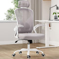 CZBZ Ergonomic Office Chair with Headrest & Adjustable Lumbar Support – High-Back Mesh Desk Chair for Home Office, Study Room, or Gaming Setup – White & Gray