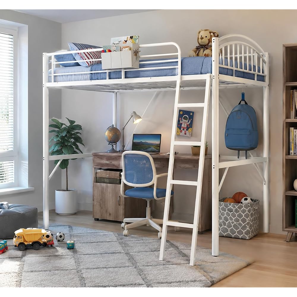 Twin Loft Bed with Convertible Ladder & Storage Bag,Safety Guardrails, Pink