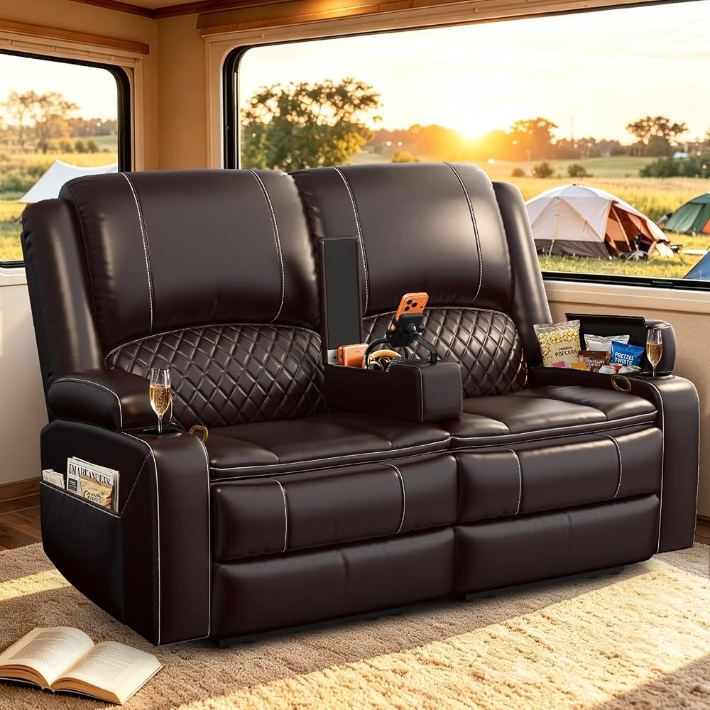 Yolsali Loveseat Recliner Sofa, RV Loveseat Recliner Wall Hugger (Pu,Brown)