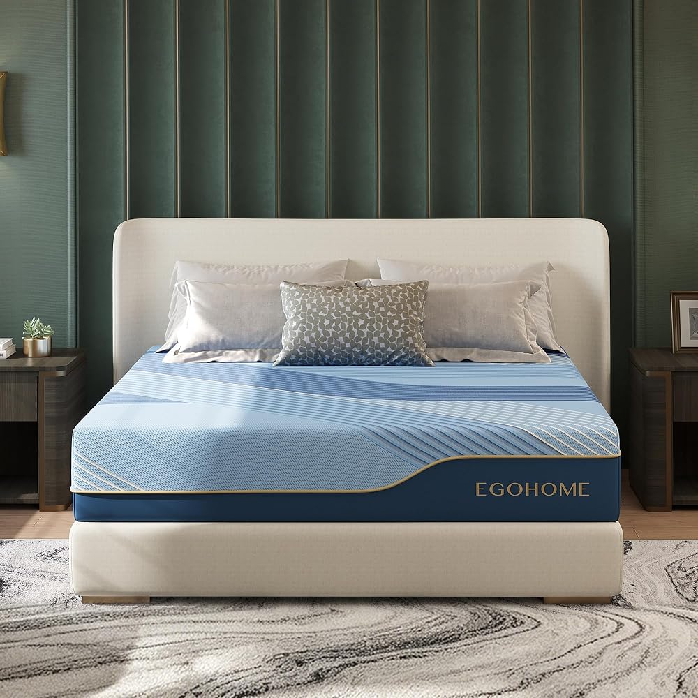 EGOHOME Queen Mattress, 14 Inch Hybrid Gel Memory Foam, Medium Plush