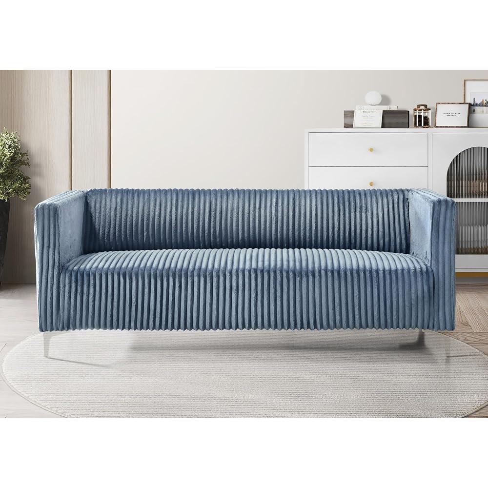 HOME DESIGN Gavin Velvet Square Arm Sofa, Blue