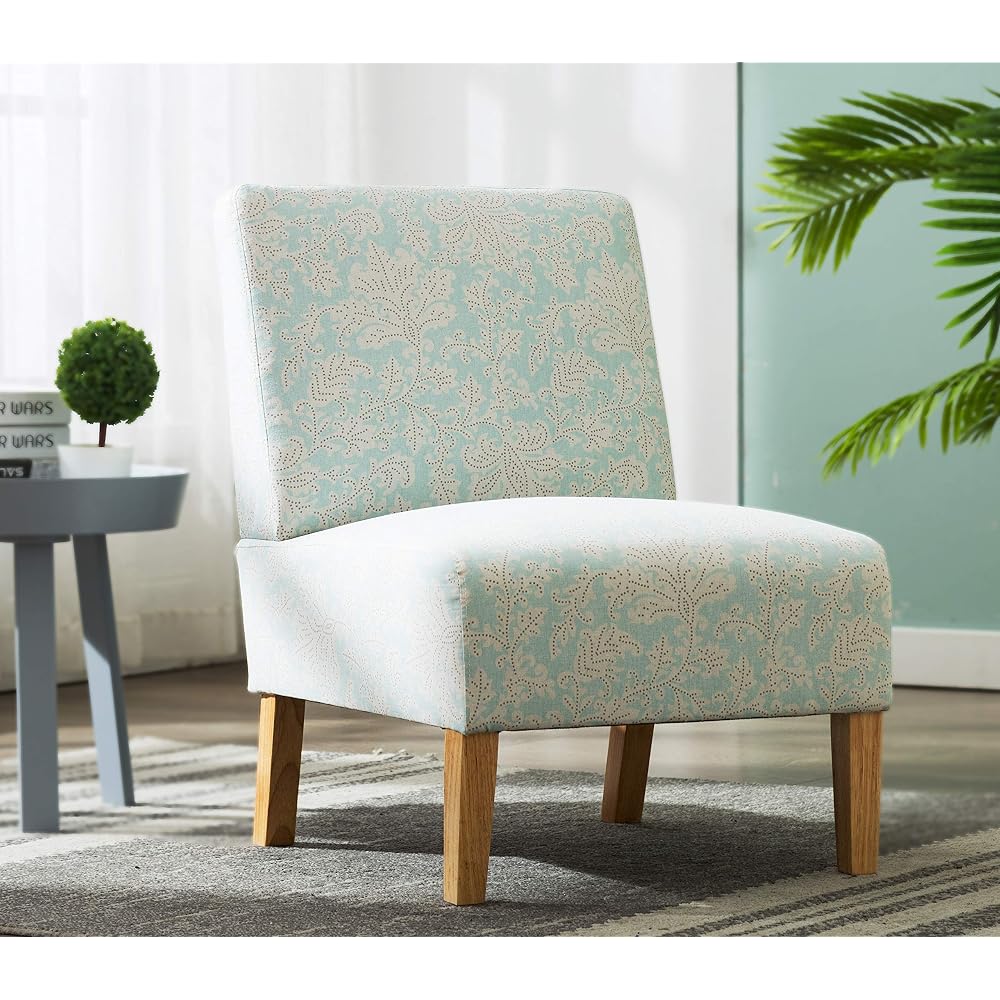 Modern Fabric Living Room Accent Chair with Solid Wood Legs (Blue Flower Print)